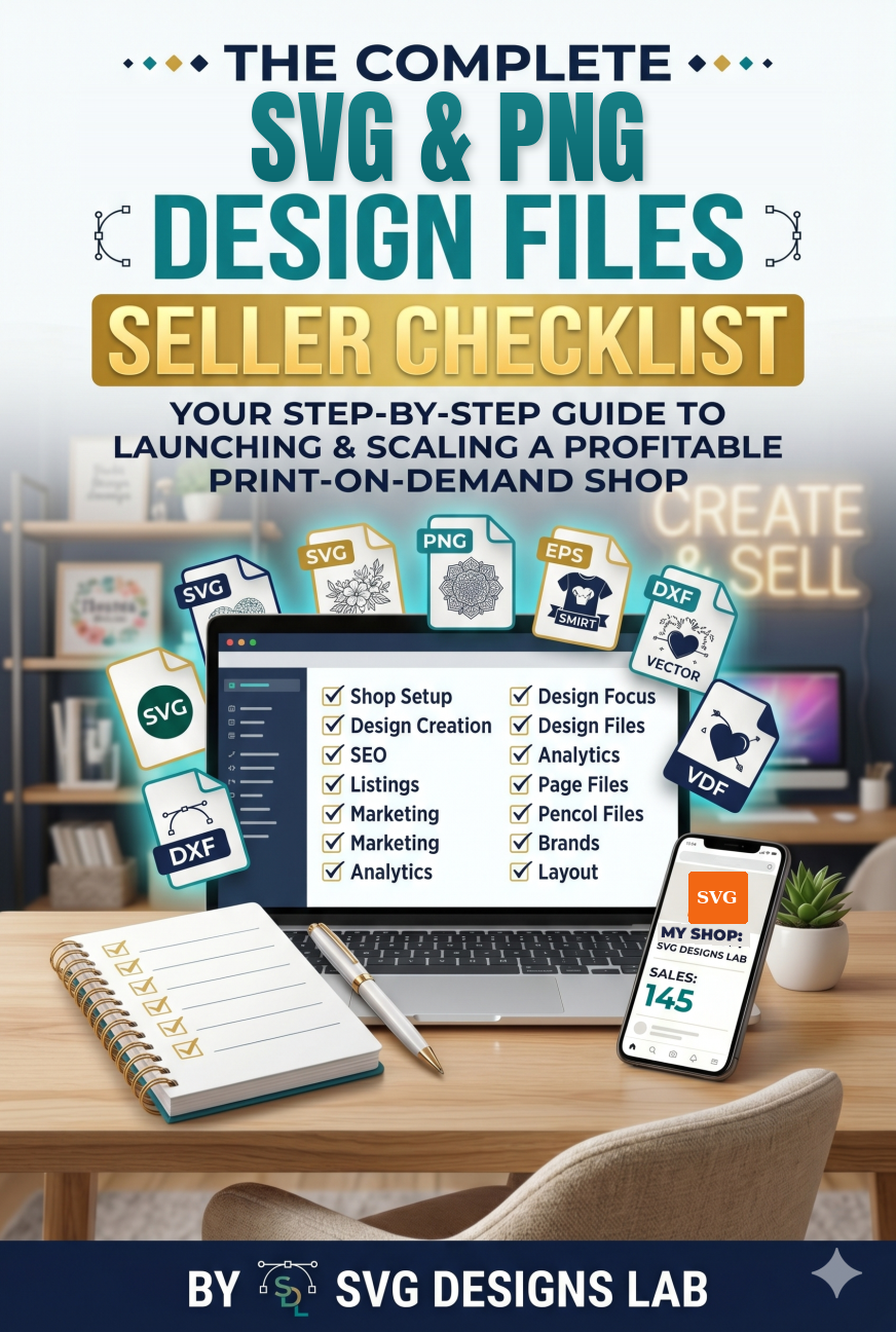 The Complete SVG And PNG Design Files Seller Checklist eBook cover